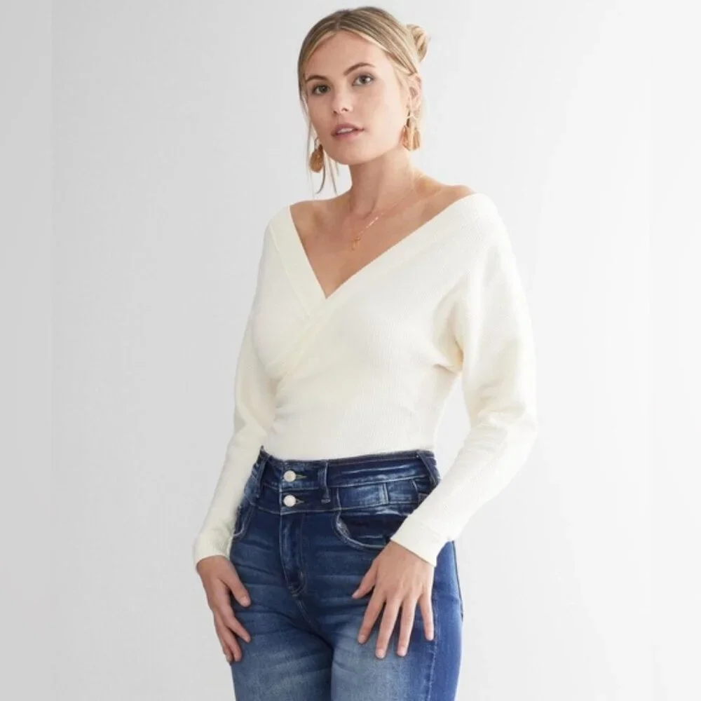 FREE PEOPLE Lovin' This Feeling Thermal Bodysuit extra large cream ivory Euc